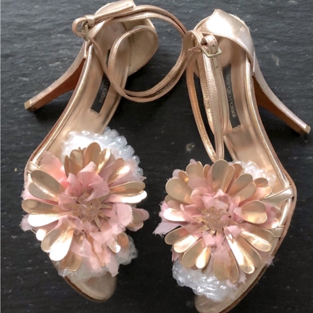 sergio rossi] Rose Leather Silk Handmade Big Flower Corsage Mary Jane Heels
